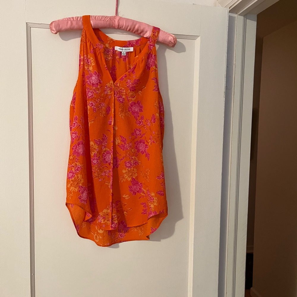 Rose + Olive Silk Top Size:S